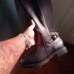 Black Knee-High Boots with Buckle